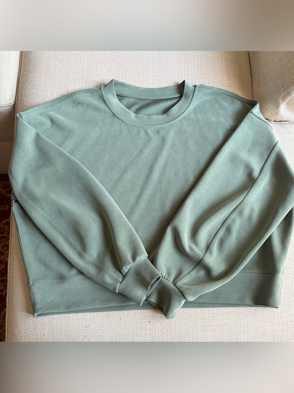 Lululemon Softstreme Perfectly Oversized Cropped Crew - Green Twill Size 10